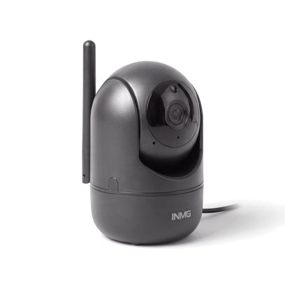 InoCam Mini noire caméra intérieure rotative vue de 3/4, fond blanc