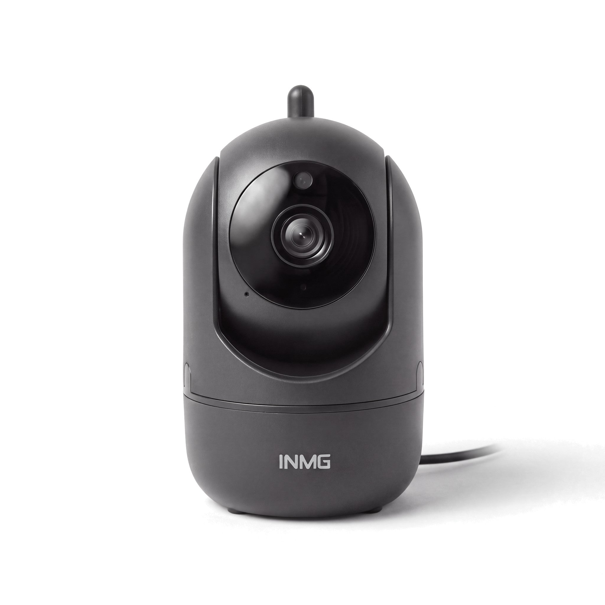 InoCam Mini noire caméra intérieure rotative vue de face, fond blanc