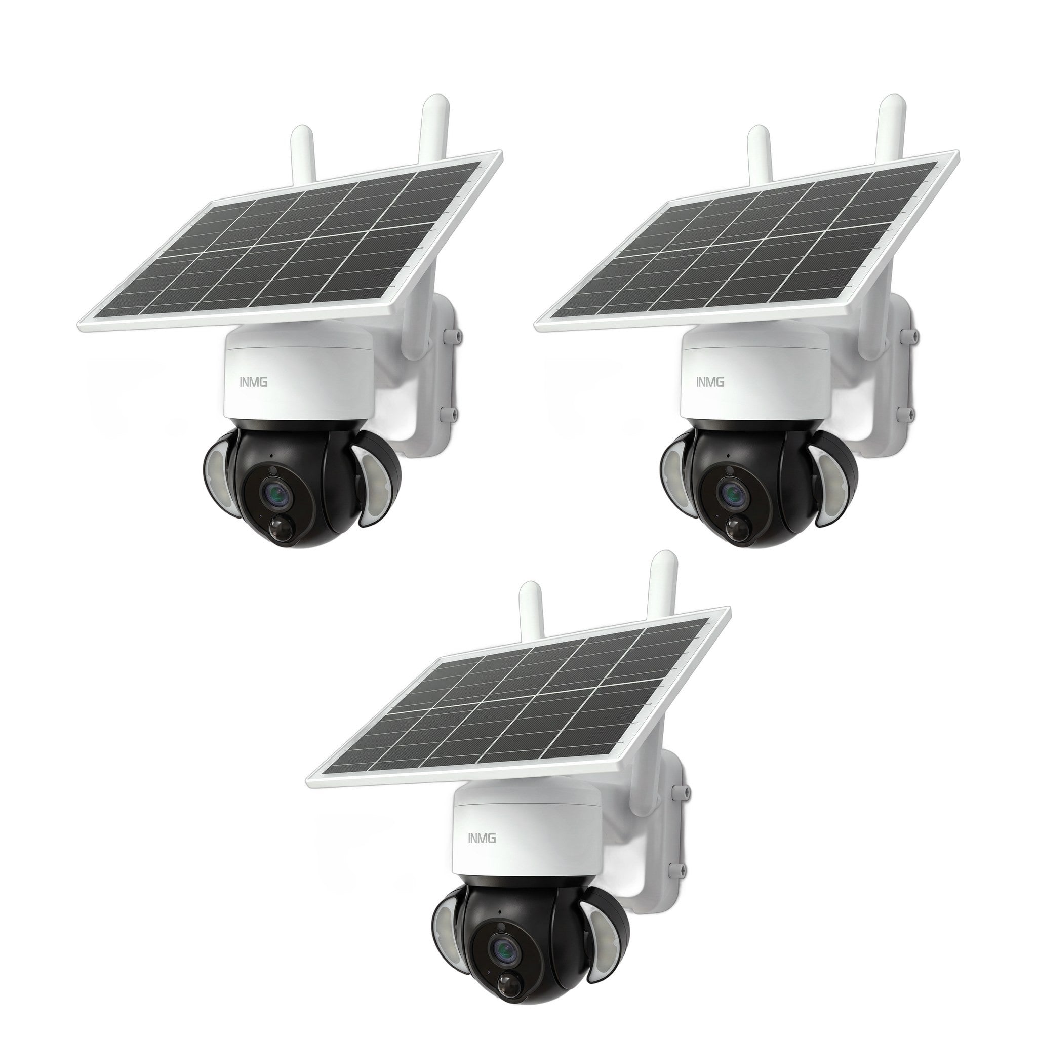 Pack de 3 caméras InoCam Solar Dome sur fond blanc