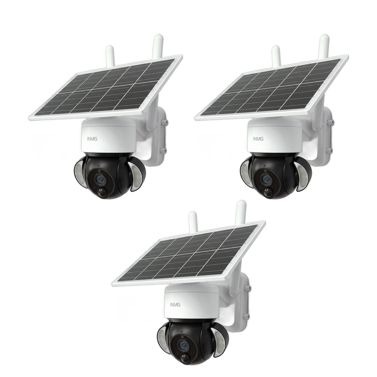 Pack de 3 caméras InoCam Solar Dome sur fond blanc