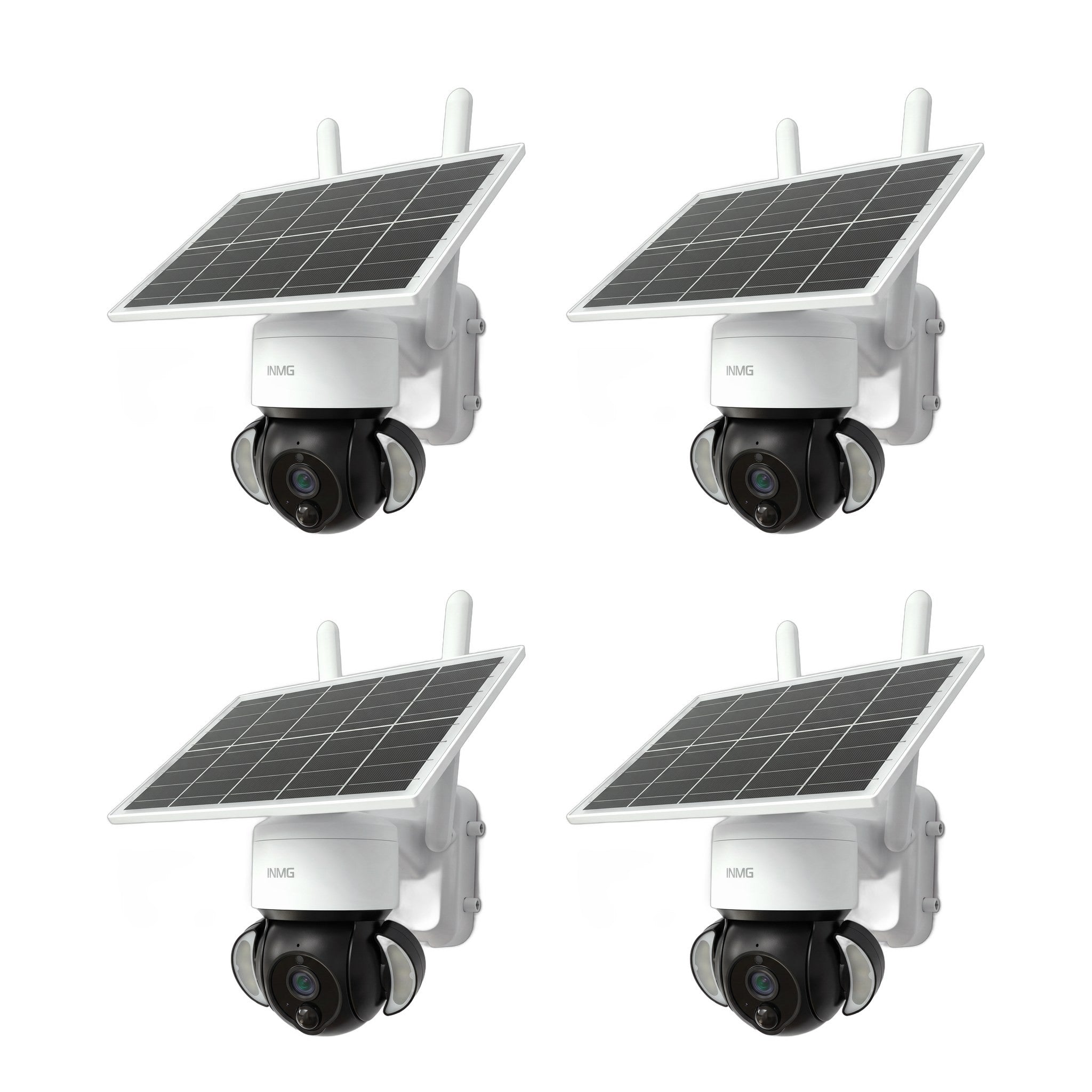 Pack de 4 caméras InoCam Solar Dome sur fond blanc
