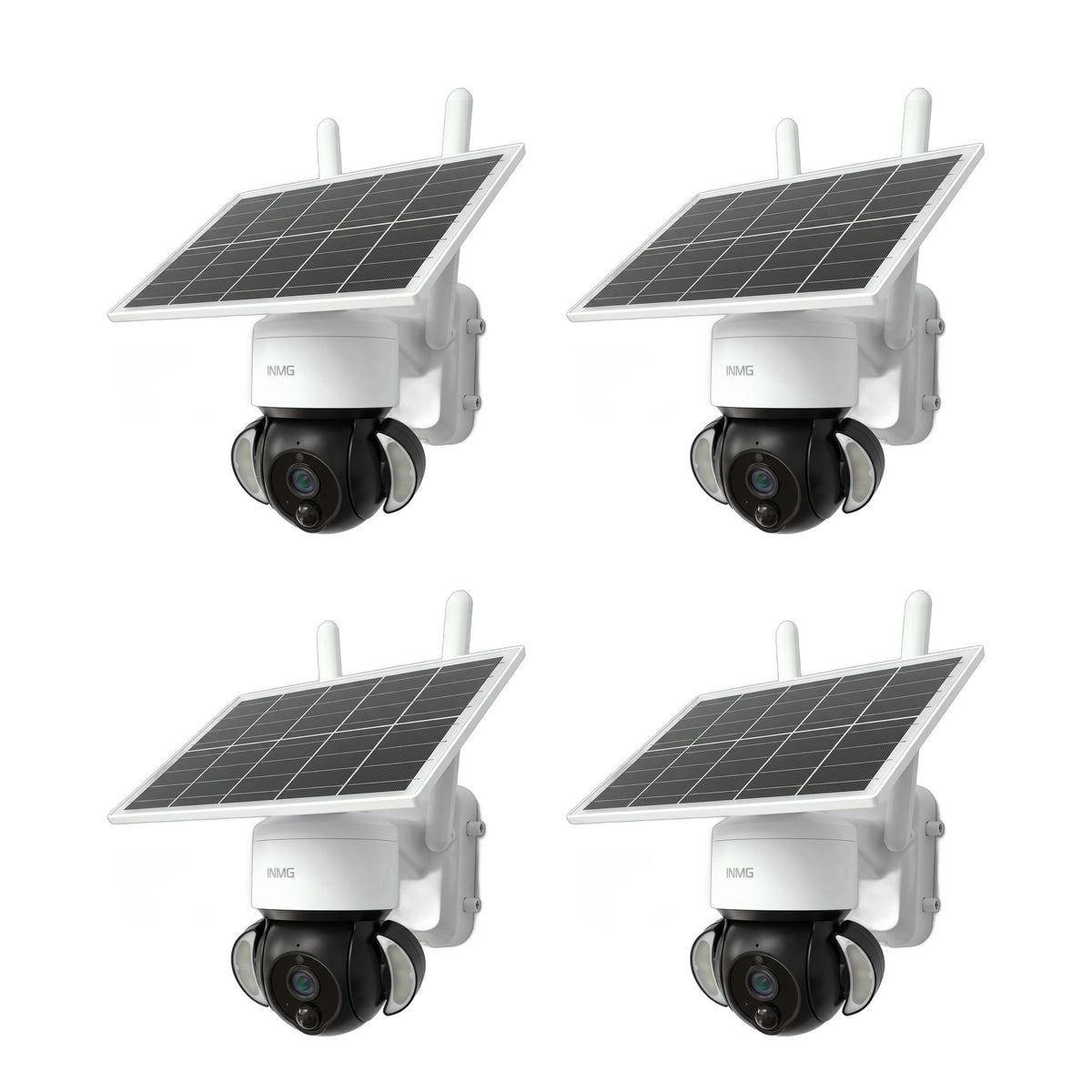 Pack de 4 caméras InoCam Solar Dome sur fond blanc